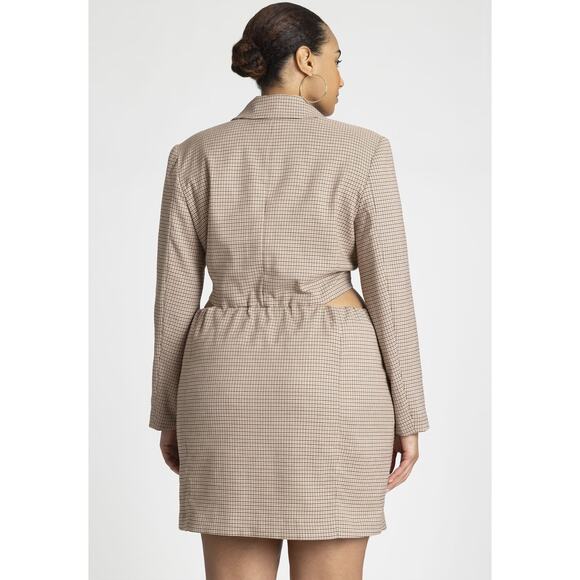 New with Tags Eloquii Plus Brown Houndstooth Open Front Blazer Dress Size 30 - Picture 2 of 15